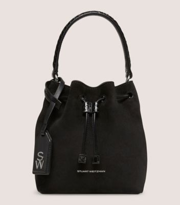 Stuart Weitzman,RAE MINI BUCKET BAG,Suede,Snakeskin,Bucket,Metal,Logo,Compact,Casual,Black