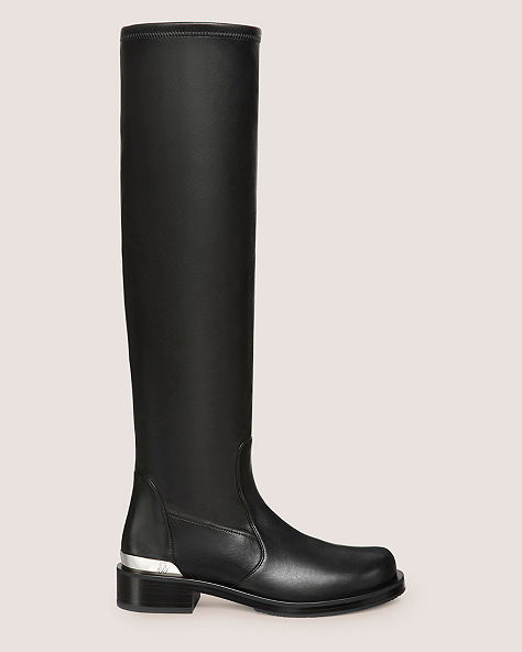 Stuart Weitzman,MERCER BOLD SW LOGO SLOUCH BOOT,Boot,Stretch Nappa Leather,Black,Front View