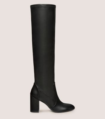 Womans Black Chunky Heel Suede Stretch Lo Wide Calf Fit Over The Knee High  Boots