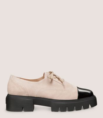 Stuart Weitzman,NOLITA LACE-UP OXFORD,Leather,Rubber,Derby Shoes,Color Block,Pull Tab,Casual,Beige,Front View