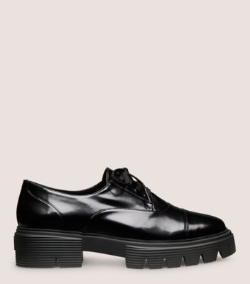 Stuart Weitzman,NOLITA LACE-UP OXFORD,Flat,Spazzolato,Black,Front View