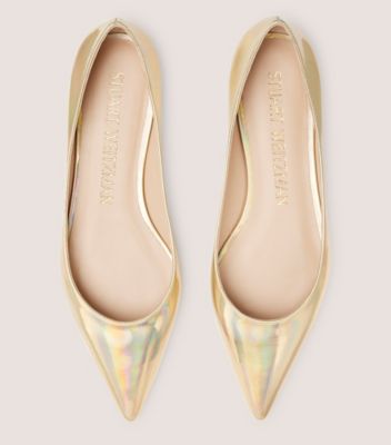 Stuart Weitzman,EMILIA FLAT,Flat,Iridescent patent leather,Platino Gold,Top View