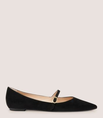 Stuart Weitzman,EMILIA MARY JANE FLAT,Leather,Flats,Belt,Work,Black,Front View