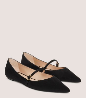 Stuart Weitzman,EMILIA MARY JANE FLAT,Leather,Flats,Belt,Work,Black,Angle View