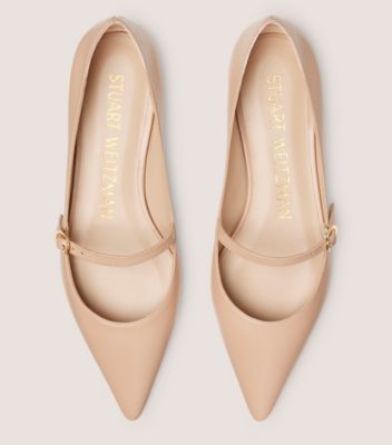 Stuart Weitzman,EMILIA MARY JANE FLAT,Flat,Lacquered Nappa Leather,Adobe Beige,Top View