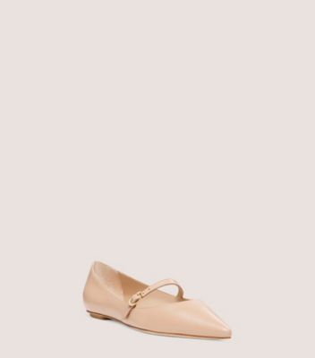 Stuart Weitzman,EMILIA MARY JANE FLAT,Flat,Lacquered Nappa Leather,Adobe Beige,Side View