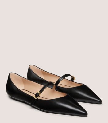 Stuart Weitzman,EMILIA MARY JANE FLAT,Nappa Leather,Flats,Belt,Work,Black,Angle View