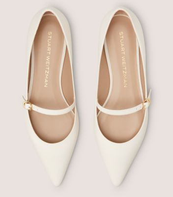 Stuart Weitzman,EMILIA MARY JANE FLAT,Nappa Leather,Flats,Belt,Work,Cream,Top View