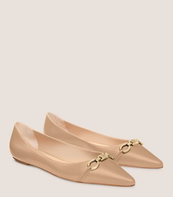 Stuart Weitzman,EMILIA SW SIGNATURE FLAT,Flat,Lacquered Nappa Leather,Adobe Beige,Angle View