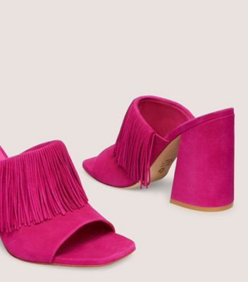 Stuart Weitzman,SANDALE CLAQUETTE À FRANGES TIA 100,Slide,Suède,Bégonia