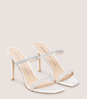 Stuart Weitzman,SANDALE MULE ALEENA ROYALE 100,Slide,Satin et cristal,Blanc et transparent,Angle View