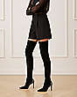 Stuart Weitzman,ULTRASTUART ROYALE 100 BOOT,Boot,Stretch suede & crystal,Black & Graphite,Shoe on tall model