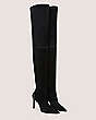 Stuart Weitzman,ULTRASTUART ROYALE 100 BOOT,Boot,Stretch suede & crystal,Black & Graphite,Angle View