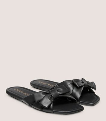 Stuart Weitzman,SOFIA SLIDE,Slide,Lacquered Nappa Leather,Black,Angle View