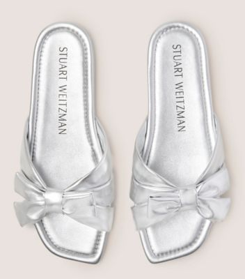 Stuart Weitzman,SANDALE CLAQUETTE SOFIA,Slide,Cuir métallique liquide,Argent