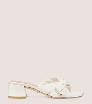 Stuart Weitzman,SOFIA 45 SLIDE,Nappa Leather,Slides,Bow,Day Party,White,Front View