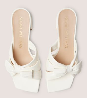 Stuart Weitzman,SOFIA 45 SLIDE,Nappa Leather,Slides,Bow,Day Party,White,Detailed View