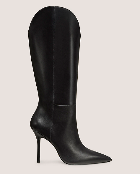 Stuart Weitzman,STUART OUTRIDER 100 BOOT,Boot,Lacquered Nappa Leather,Black,Front View