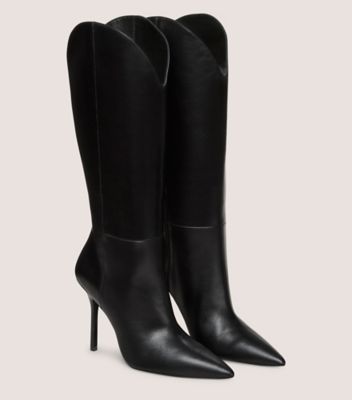 Stuart Weitzman,STUART OUTRIDER 100 BOOT,Boot,Lacquered Nappa Leather,Black,Angle View