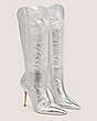 Stuart Weitzman,STUART OUTRIDER 100 BOOT,Boot,Crushed Metallic Leather,Silver,Angle View