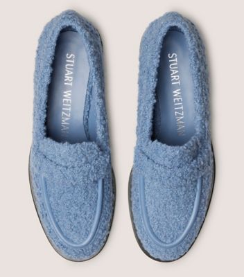 Stuart Weitzman,PALMER SLEEK LOAFER,Leather,Rubber,Flats,Loafer,Penny Loafer,Notched Embellishment,Day Party,Blue