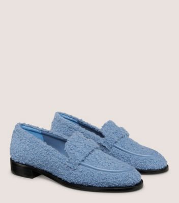 Stuart Weitzman,PALMER SLEEK LOAFER,Loafer,Bouclé,Blue Steel,Angle View