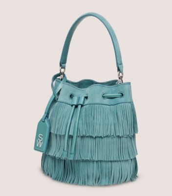 Stuart Weitzman,RAE FRINGE MINI BUCKET BAG,Bucket bag,Suede,Cactus,Side View