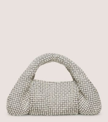 Stuart Weitzman,LE MINI SAC FOURRE-TOUT MODA AVEC PERLES ET CRISTAUX,Tote,Maille ornée de perles et de cristaux,Crème et naturel,Front View