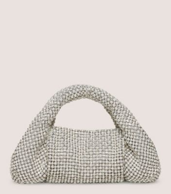 Stuart Weitzman,THE MODA CRYSTAL PEARL MINI TOTE,Tote,Crystal pearl mesh,Clear & Natural,Front View