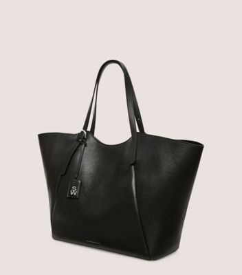 Stuart Weitzman,GOGO TOTE,Leather,Tote,Metal,Word Embellishment,Logo,Gusset,Work,Black,Side View