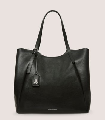 Stuart Weitzman,GOGO TOTE,Leather,Tote,Metal,Word Embellishment,Logo,Gusset,Work,Black