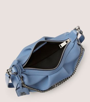 Stuart Weitzman,STELLAR CRESCENT BAG,Shoulder bag,Textured leather,Blue Steel,Top View