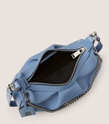 Stuart Weitzman,STELLAR CRESCENT BAG,Leather,Crossbody,Faux Leather,Logo,Metal,Pleats,Day Party,Blue,Top View
