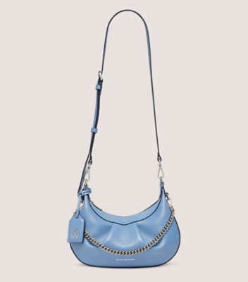 Stuart Weitzman,STELLAR CRESCENT BAG,Shoulder bag,Textured leather,Blue Steel,Front View