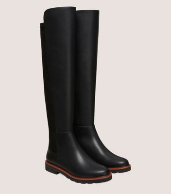 Stuart Weitzman,ADRINA CITY BOOT,Leather,Boots,Mixed Media,Flexible,Casual,Black,Angle View