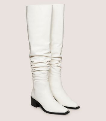 Stuart Weitzman,SW X AKNVAS SCRUNCH BOOT,Leather,Cream