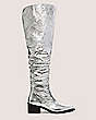 Stuart Weitzman,SW X AKNVAS SCRUNCH BOOT,Crushed Metallic Leather,Silver,Front View