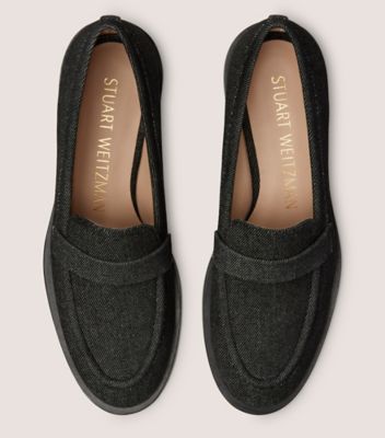 Stuart Weitzman,PALMER SLEEK LOAFER,Loafer,Vintage denim,Black,Top View