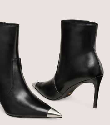 Stuart Weitzman,STUART CAPSIZE 85 ZIP BOOTIE,Bootie,Nappa leather & metal,Black & Brushed Gunmetal,Detailed View