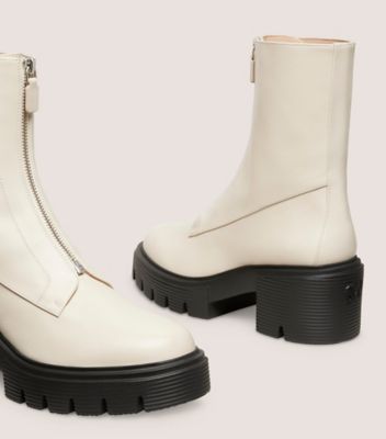 Stuart Weitzman,SOHO ZIP BOOTIE,Leather,Rubber,Bootie,Casual,Cream