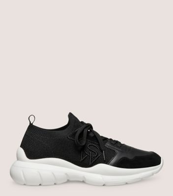 leather-panel low-top knit trainers