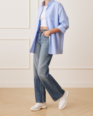 Stuart Weitzman,5050 SNEAKER,Sneaker,Leather & knit fabric,Tobacco,Shoe on tall model