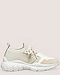 Stuart Weitzman,5050 SNEAKER,Sneaker,Leather & knit fabric,Light Beige & White,Front View