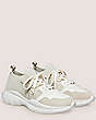 Stuart Weitzman,5050 SNEAKER,Sneaker,Leather & knit fabric,Light Beige & White,Angle View