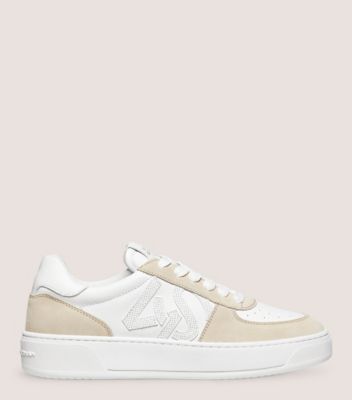 Stuart Weitzman,ESPADRILLE AVEC MONOGRAMME SW COURTSIDE,Sneaker,Cuir de veau et suède,Blanc et beige pâle,Front View