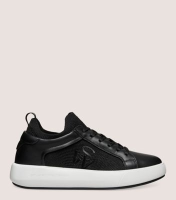 Stuart Weitzman,5050 PRO,Sneaker,Leather & knit fabric,Black,Front View