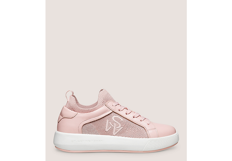 Stuart Weitzman,5050 PRO,Sneaker,Leather & knit fabric,Pink,Front View