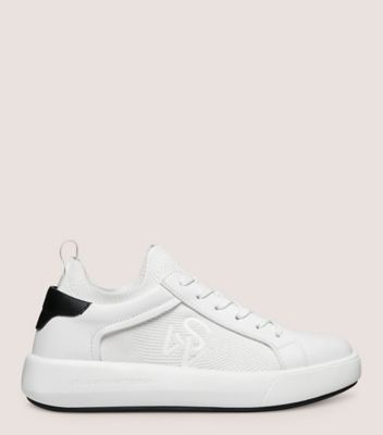 Stuart Weitzman,5050 PRO,Sneaker,Cuir et tricot,Blanc et noir,Front View