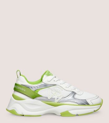 Stuart Weitzman,SW TRAINER,Lining Mesh,Rubber,Casual,Logo,Pull Tab,Cushioned,Flexible,Casual,White,Front View