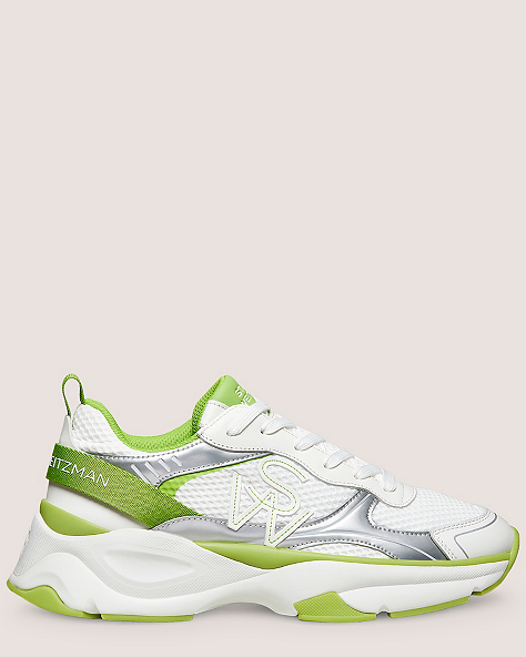 Stuart Weitzman,SW TRAINER,Sneaker,Calf leather & mesh,White & Light Green,Front View